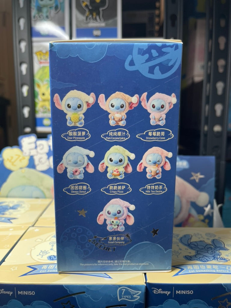 Miniso Stitch Eating Something Before Sleep Plush Keychain - Blind Box