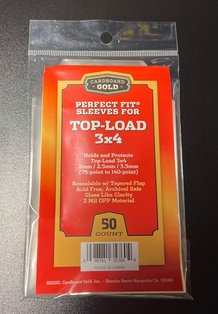 Perfect Fit Sleeves For Top Load 3x4 Resealable 75-140 point Cardboard Gold 50ct