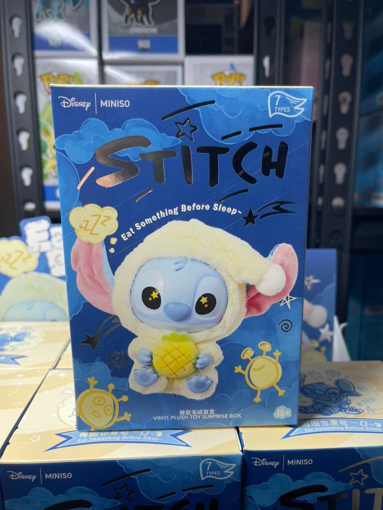 Miniso Stitch Eating Something Before Sleep Plush Keychain - Blind Box