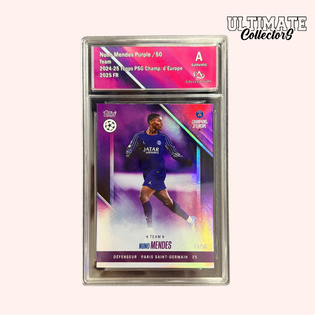 Carte Gradée Topps - PSG Champions d'Europe 2025 - Nuno Mendes - /50
